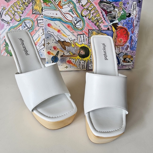 Jeffrey Campbell Pellucid White Faux Leather Lucite Sculptural Heel Sandals - Picture 4 of 11